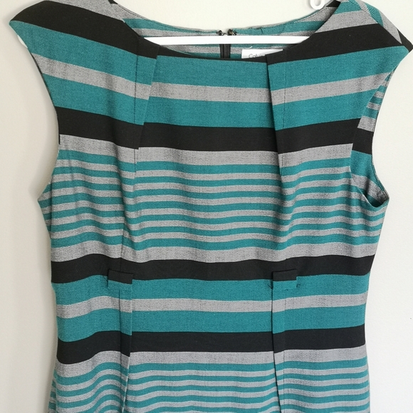 Calvin Klein Striped Fitted Sheath Midi Dress With Pleating Women's Size 12 - Picture 3 of 11
